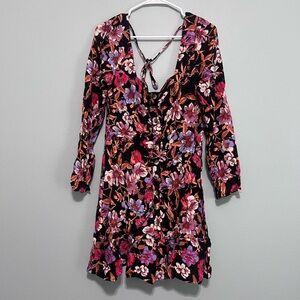 Free People Floral Mini Dress - Black and Pink